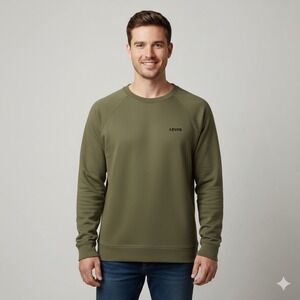 Levis Mens Size XL Green Sweatshirt Relaxed Fit Crew Neck Fleece Pullover Comfy‎